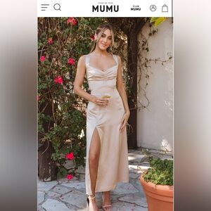Show me your mumu Mina Midi Dress ~ Champagne Luxe Satin